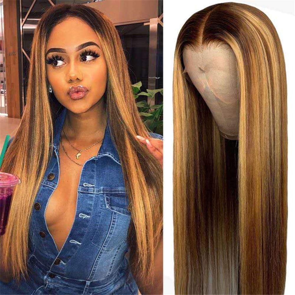 Price:$115.00     Short Bob Wigs 13x4 Lace Front Human Hair Wigs Straight Highlight Honey Blonde Lace Frontal Wig Pre Plucked Brazilian Remy For Women （brennas hair 150 Density 16in ）   Beauty