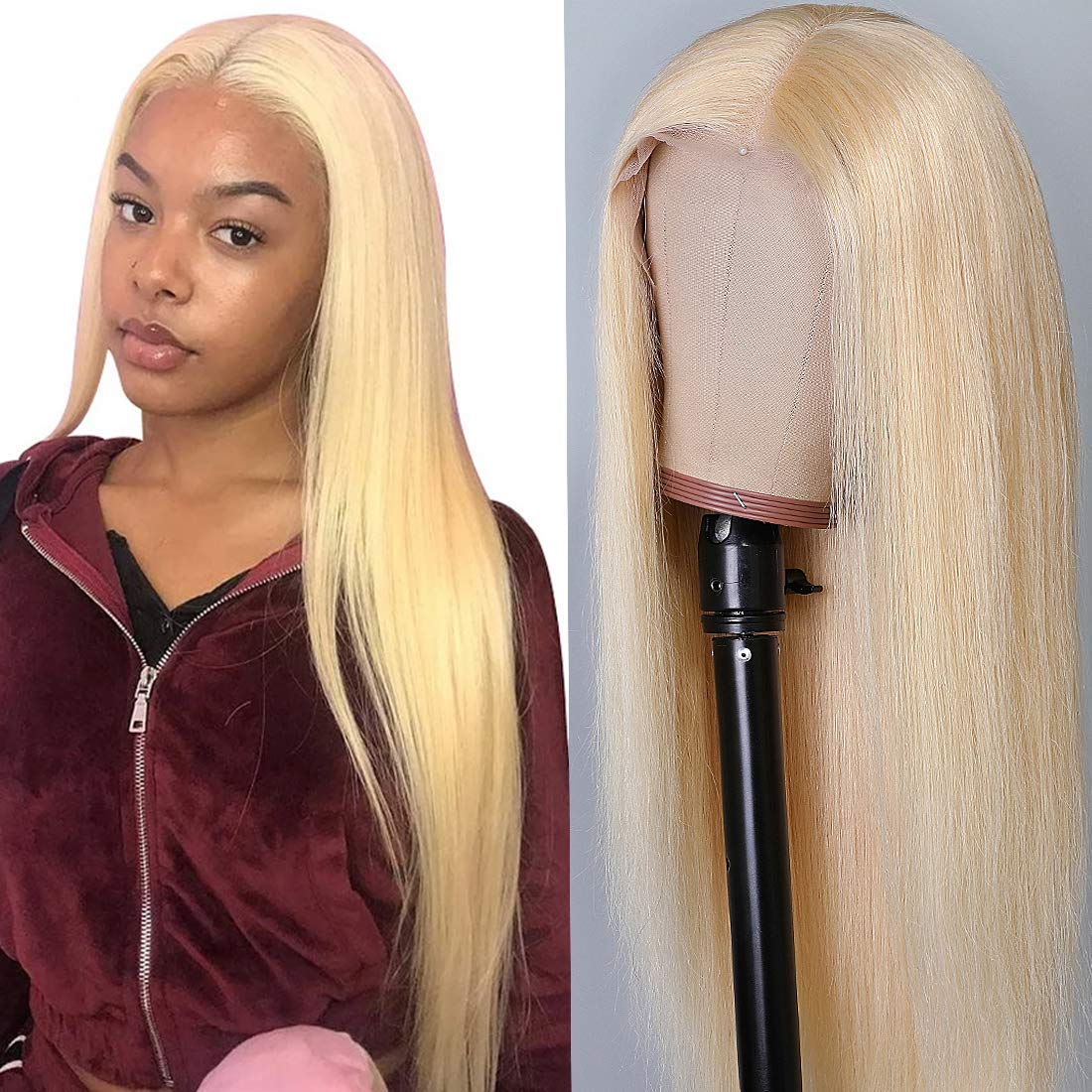 Price:$285.53     Beauty Forever 613 Blonde 13x6 Lace Front Human Hair Wigs, 150% Density Brazilian Remy Straight hair Lace Frontal Wig Pre Plucked with Baby Hair for Women 22 Inch   Beauty