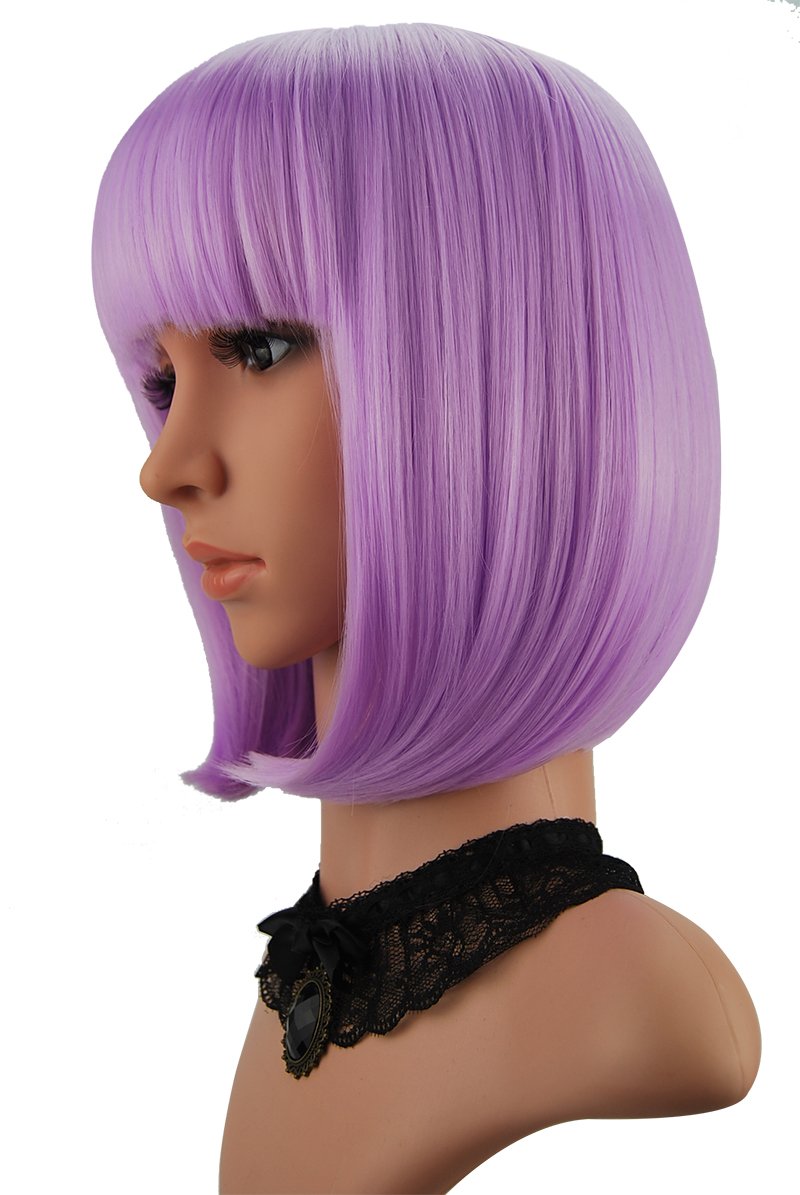 Price:$15.99     eNilecor Short Bob Hair Wigs 12" Straight with Flat Bangs Synthetic Colorful Cosplay Daily Party Wig for Women Natural As Real Hair+ Free Wig Cap (Lavender Purple)   Beauty