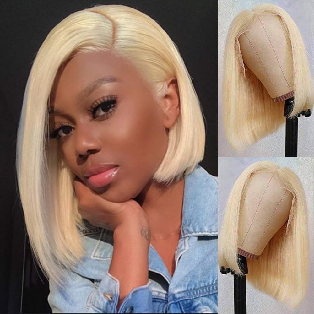Price:$57.90    Candice Hair 4x4#613 Lace Closure Wig Blonde Lace Front Wigs Human Hair Real Straight Bob Wigs For Black Women With Natural Hairline Swiss Lace Wig 10 Inch  Beauty