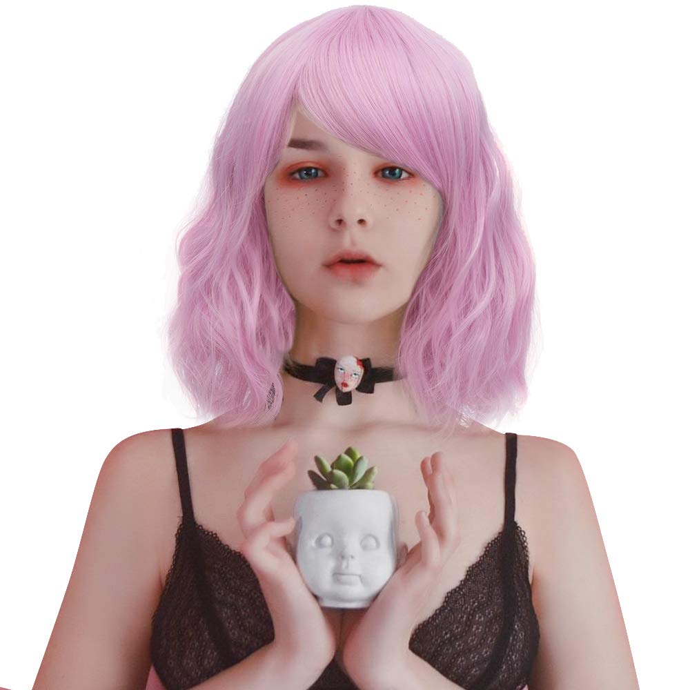 Price:$15.99    Probeauty Sweety Collection Lolita 40CM Short Curly Fashion Women Anime Cosplay Wig + Wig Cap (Pink F10A)  Clothing