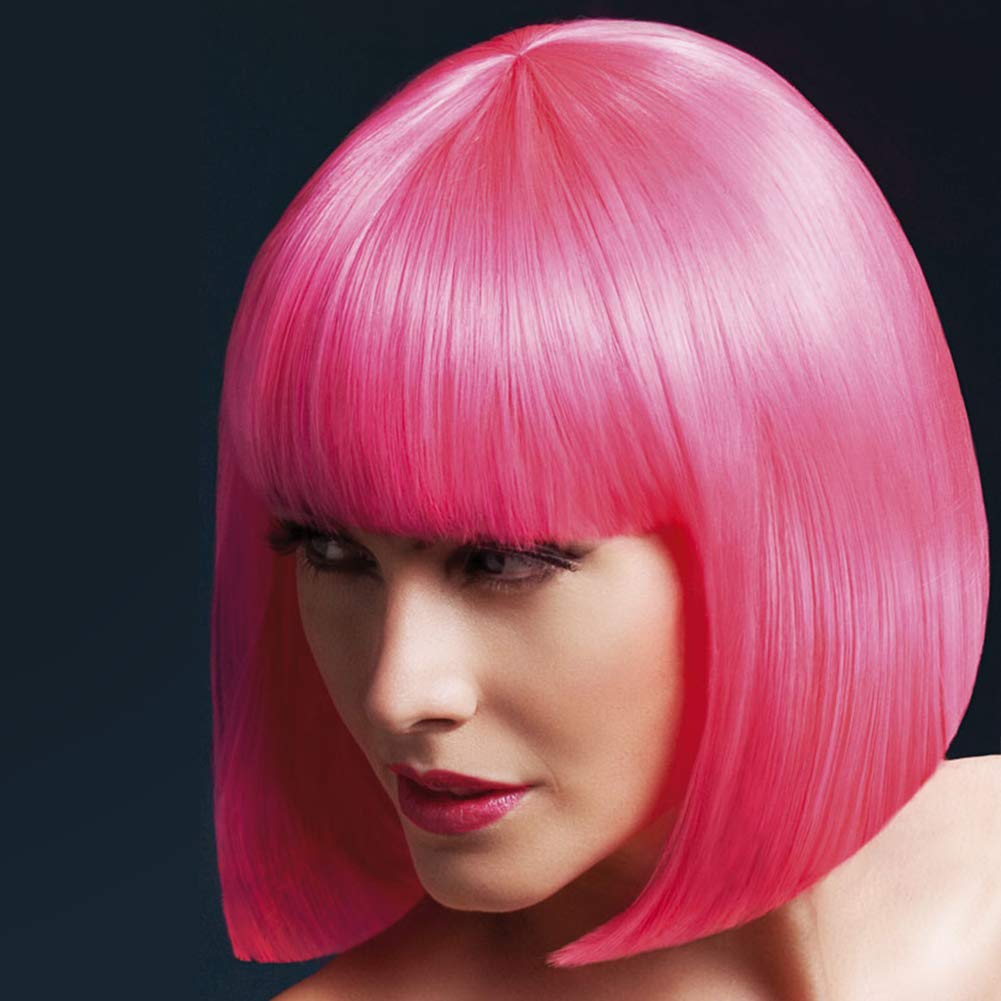 Price:$13.98    Akkya Hot Pink Bob Wigs with Bangs for Women Short Colored Straight Synthetic Hair Neon Pink Wig for Party Halloween Costume Cosplay (12inch,Hot Pink)  Beauty