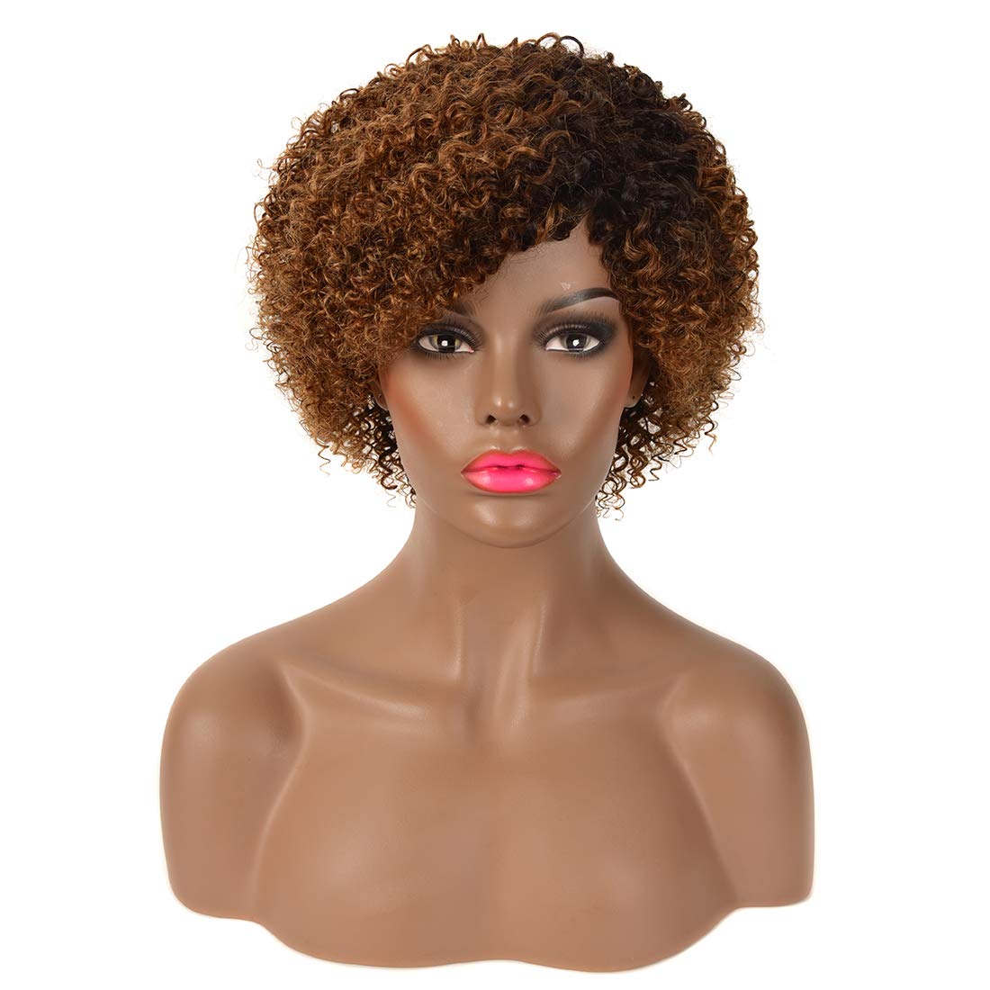 Price:$19.99     MISSJAY Brazilian Human Hair Wigs For Black Women, Short Kinky Curly Bob Wigs No Lace Front Side Part (8 Inch, 1B/30)   Beauty