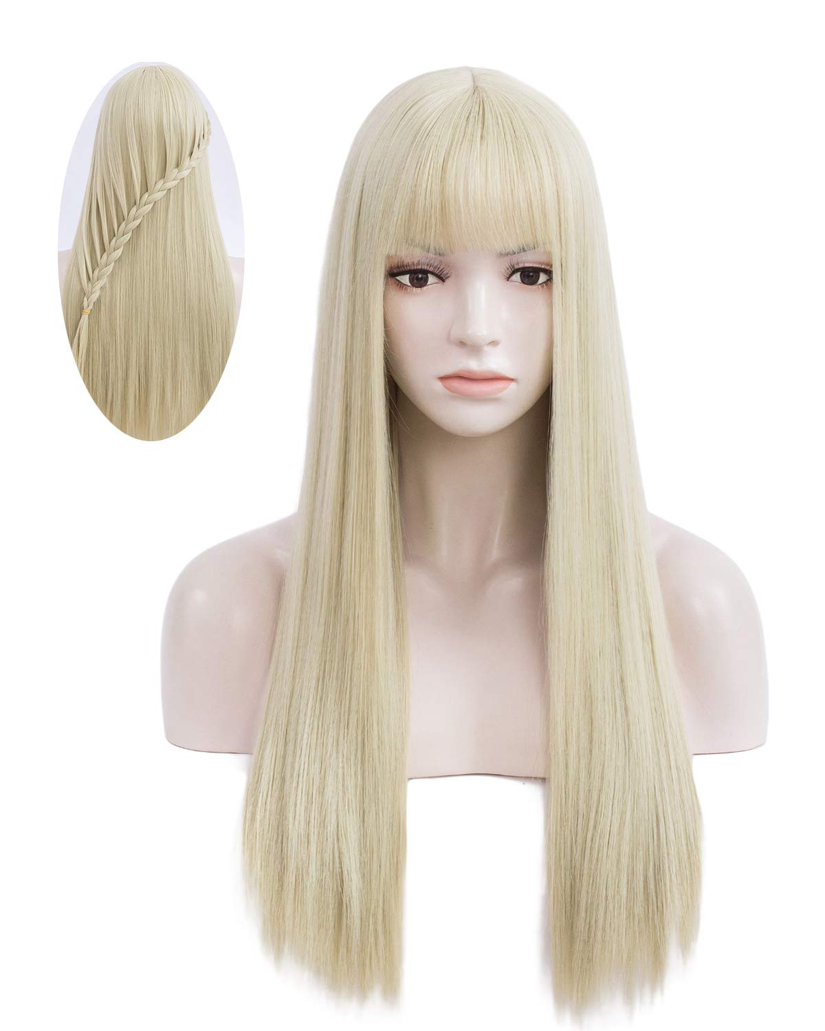 Price:$0.00    netgo Women's Blonde Long Straight Wigs 27 inch Heat Resistant Synthetic Cosplay Party Wigs With Bangs for Girl  Beauty