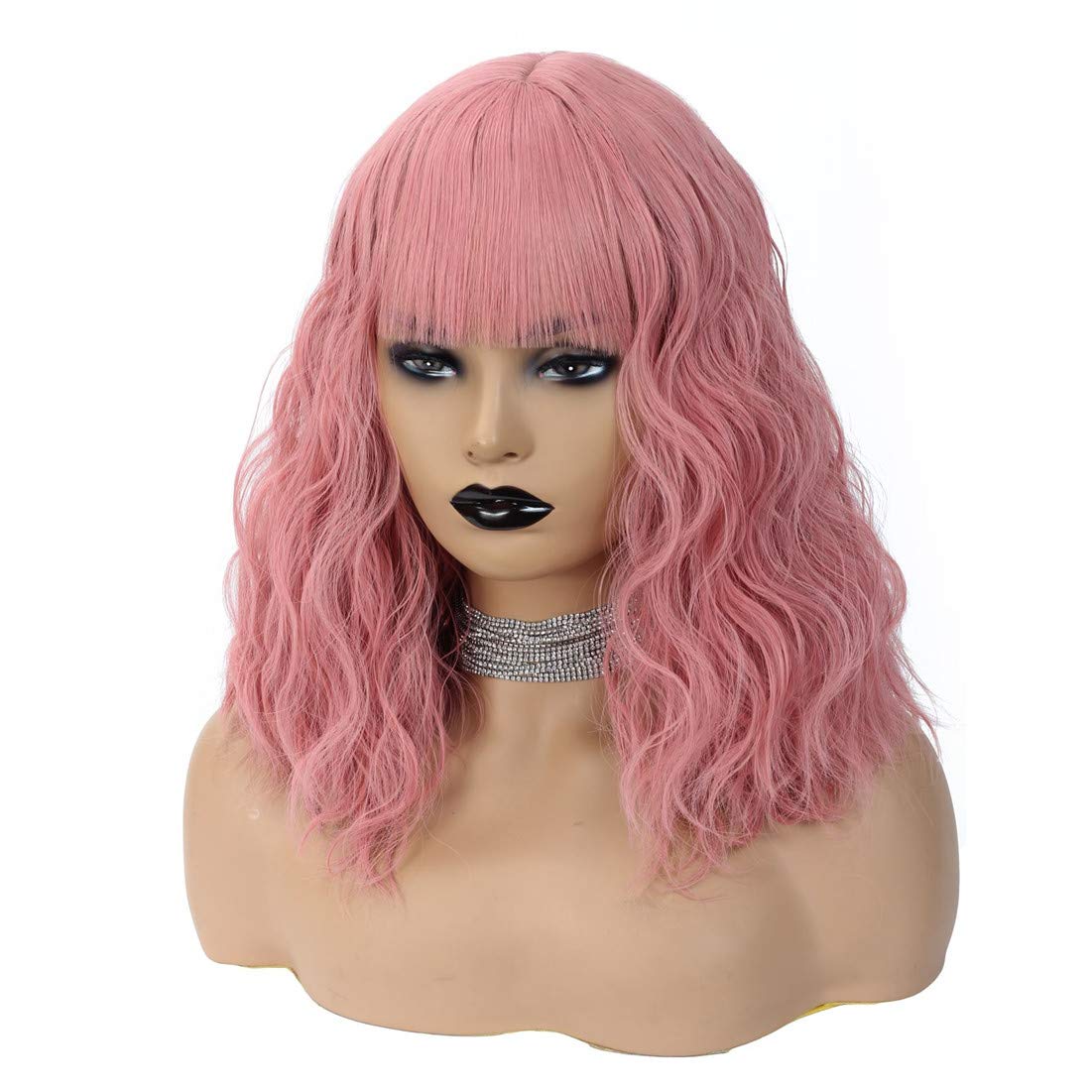 Price:$7.96     Cool2day Long Synthetic Wig Straight Ombre Light Brown Color Pink Grey Middle Part Wigs For Black Women Cosplay (Short Pink Wig)   Beauty