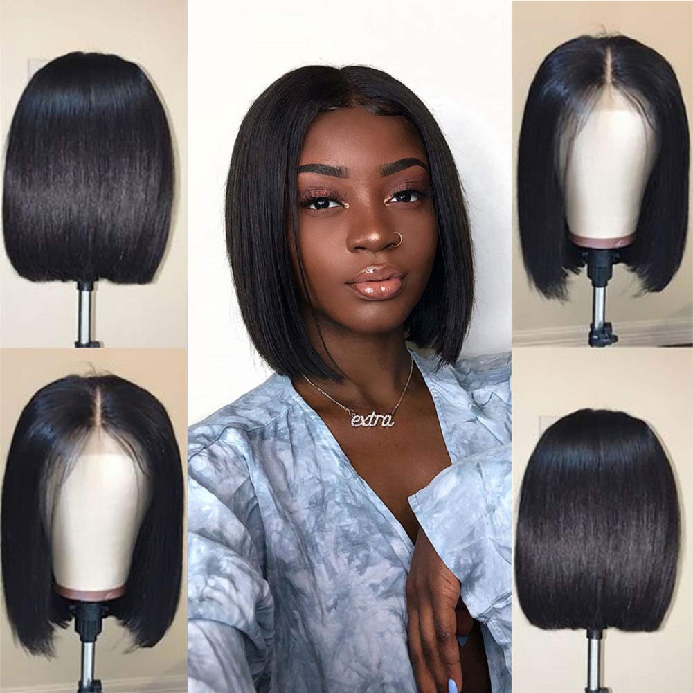Price:$60.99     Jaja Hair Short Straight Bob Wigs Human Hair Lace Front Wigs Human Hair Pre Plucked 13x4 Lace Wigs for Black Women 130% Density with Baby Hair 10 Inch   Beauty