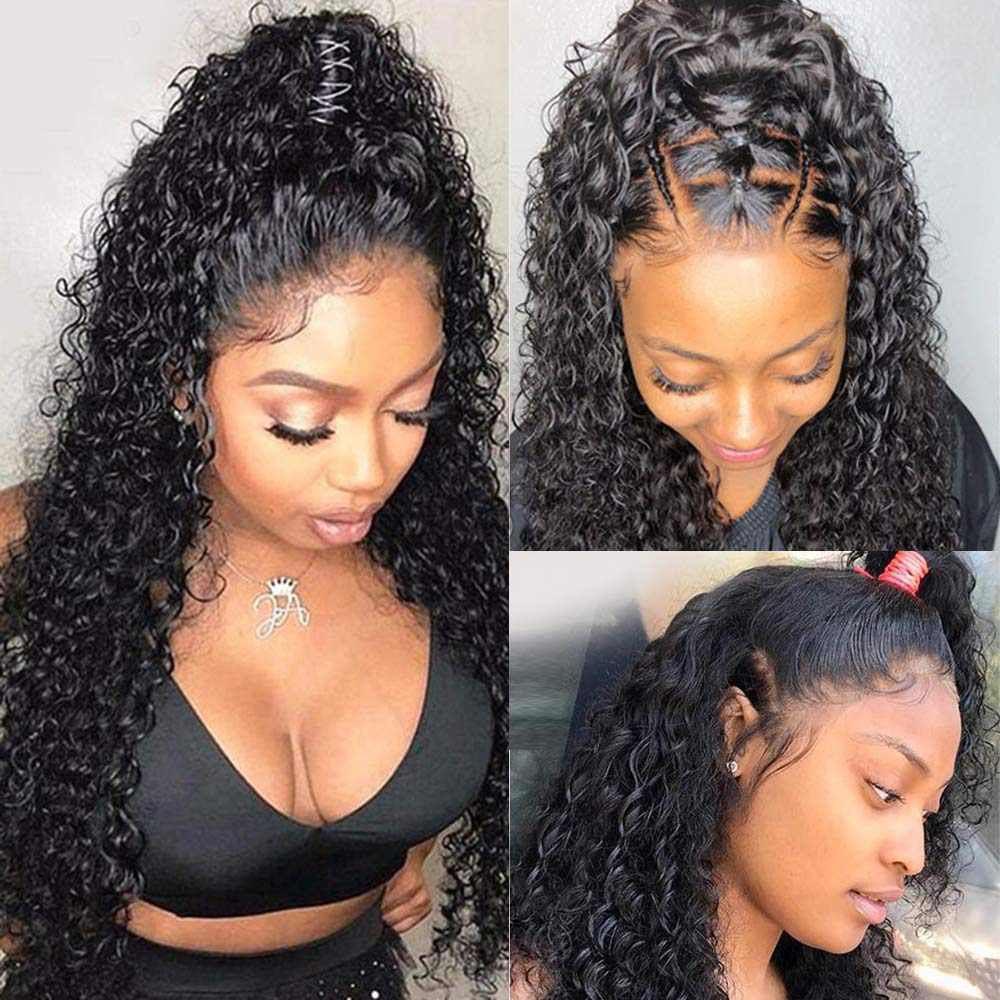 Price:$62.90     10A Virgin Hair Wigs Lace Front Deep Curly Brazilian Hair Wig for Black Women Human Hair Deep Wave Wigs with Baby Hair Pre Plucked Frontal Wigs Human Hair Wet Wavy Lace Front Wigs 150 density Half Wig   Beauty