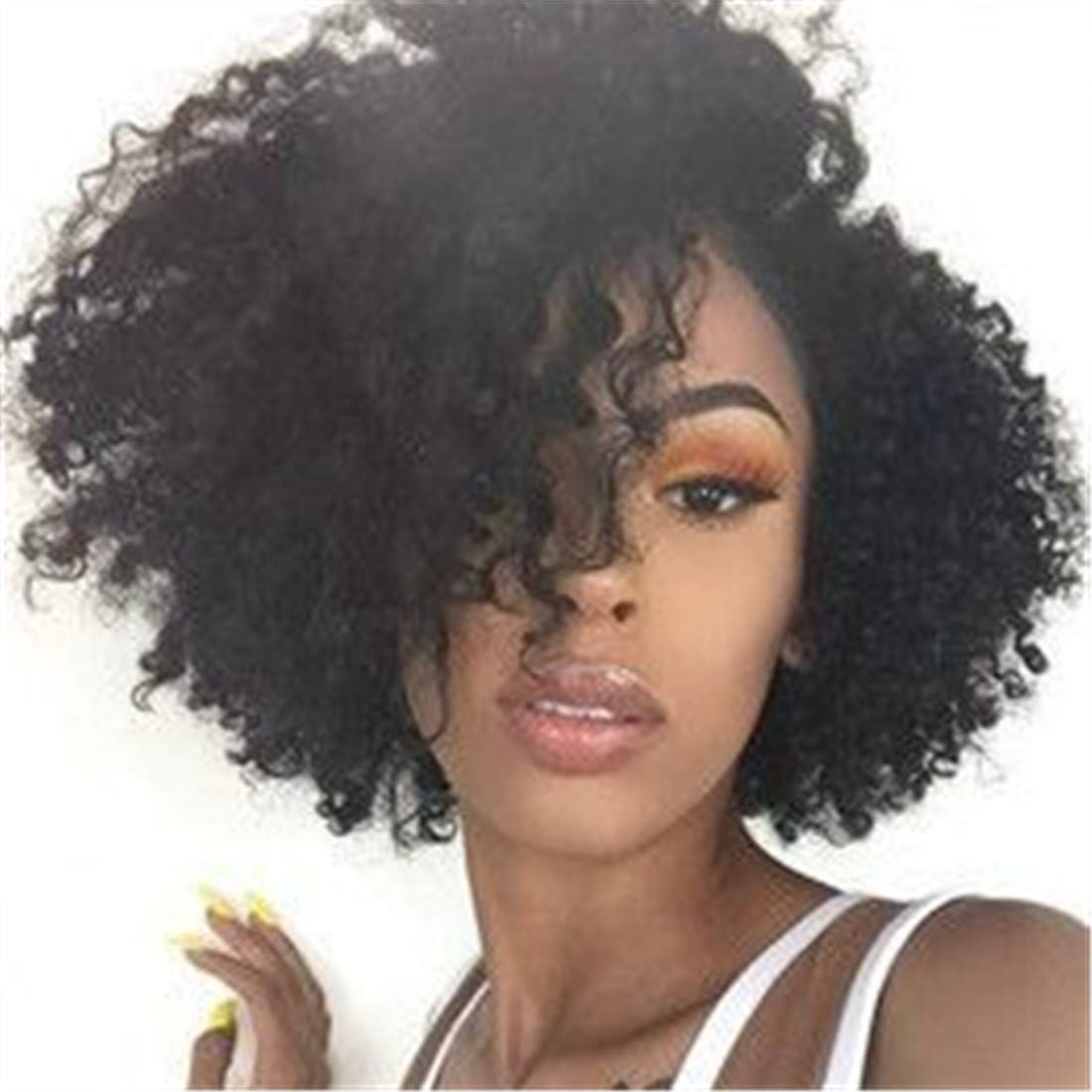 Price:$24.99     Yingrun Short Kinky Curly Human Hair Wigs, 100% Brazilian Remy Hair Full Head Curly Wave Bob Wigs, Glueless None Lace Front Wigs for Black Women (8 Inch, Color #4/27)   Beauty