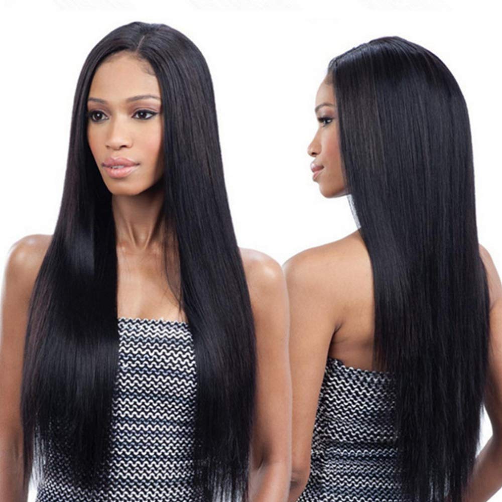 Price:$14.99     RuiSi 26'' Black Wig Long Straight Wig Female Comfortable Breathable Rose Inner Net Daily Party Use with Hair Net   Beauty
