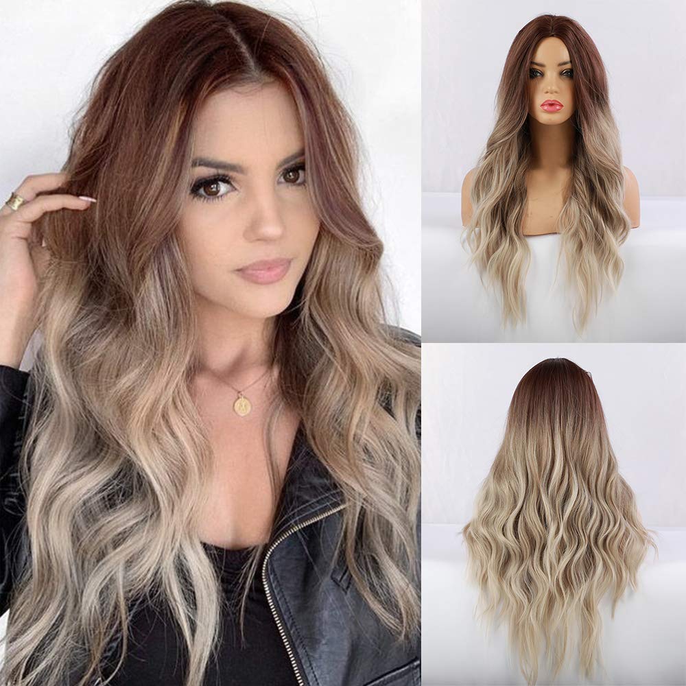 Price:$18.99     FORCUTEU Long Wavy Synthetic Wigs Ombre Ash Blonde Middle Part Looking Natural Hair Wigs For Women Cosplay Wigs Heat Resistant Fiber (Ombre Ash Blonde)   Beauty