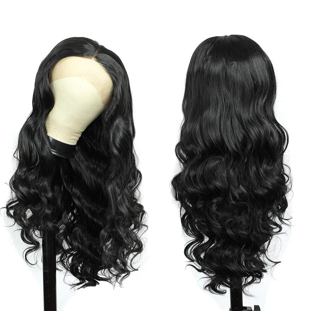 Price:$40.99     Lace Front Wigs Wavy Synthetic Wigs for Black Women 24” Heat Resistant Fiber Loose Curly Lace Frontal Wigs for Women Natural Black   Beauty