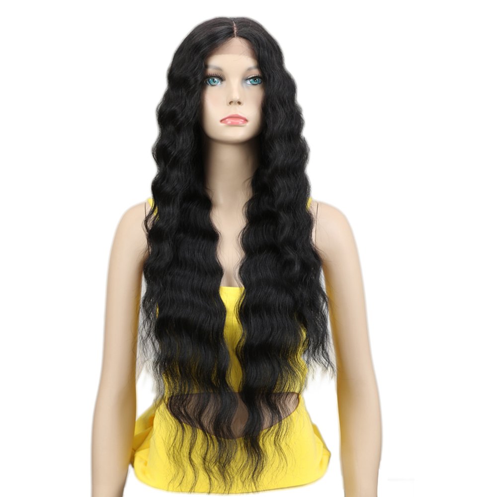 Price:$43.99     Joedir Lace Front Wigs 30'' Long Wavy Synthetic Wigs For Black Women 130% Density Wigs(BLACK COLOR)   Beauty