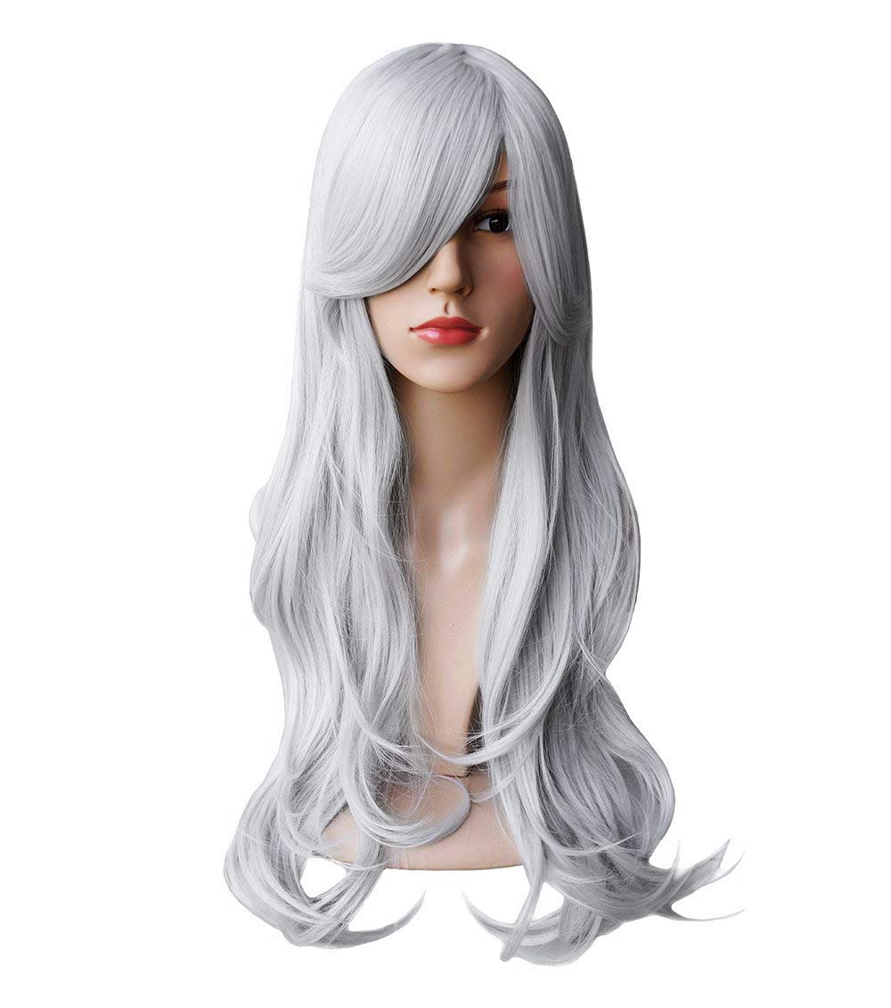 Price:$19.99     Another Me Wig Women’s Long Big Wavy Hair 27.5 Inches Ash Silver White Ultra Soft Heat Resistant Fiber Party Cosplay Accessories   Beauty