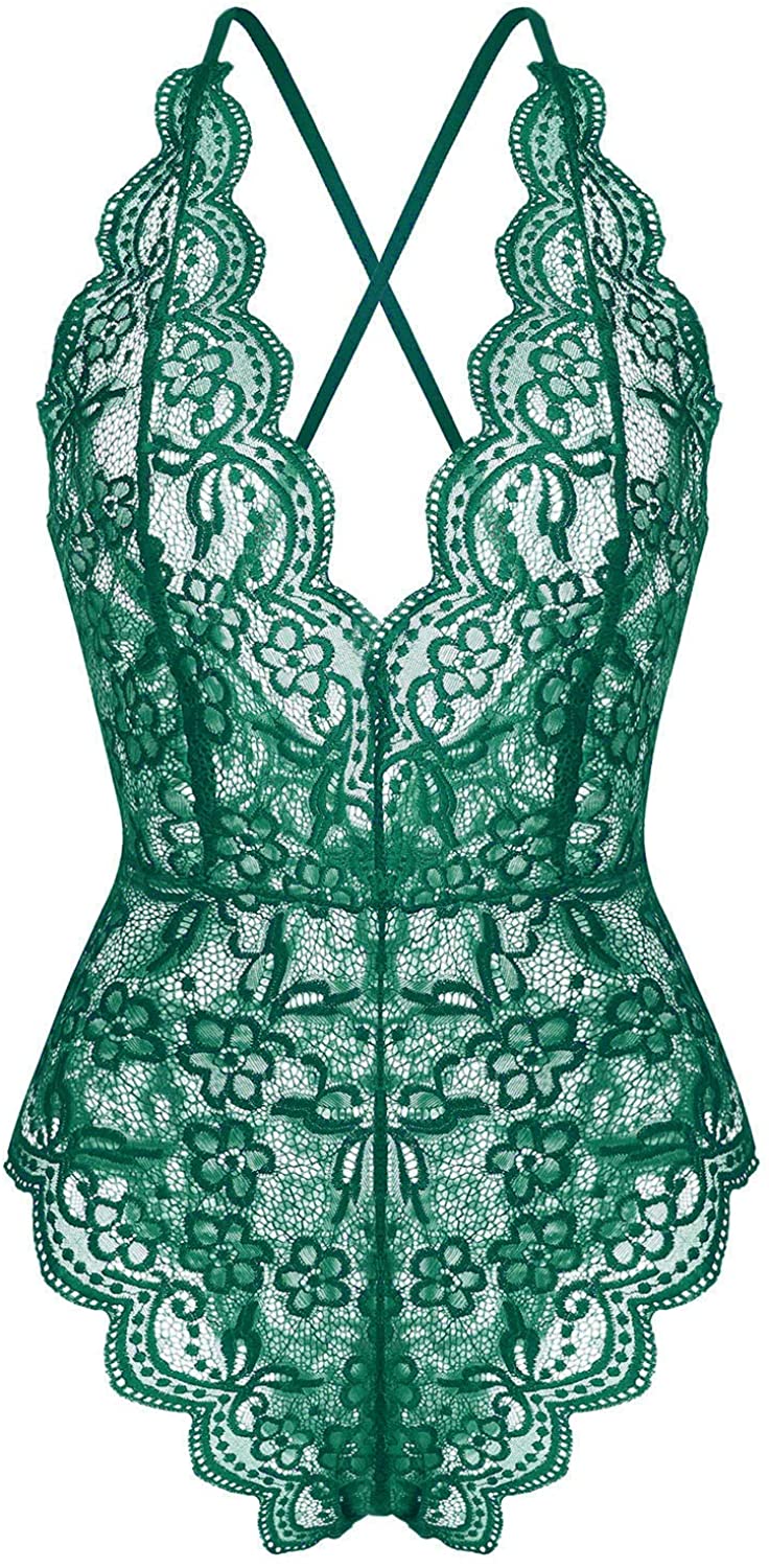 Price:$15.99 Women Lingerie Bodysuit Babydoll One Piece Lace Halter Teddy Chemise Sleepwear at Amazon Women’s Clothing store