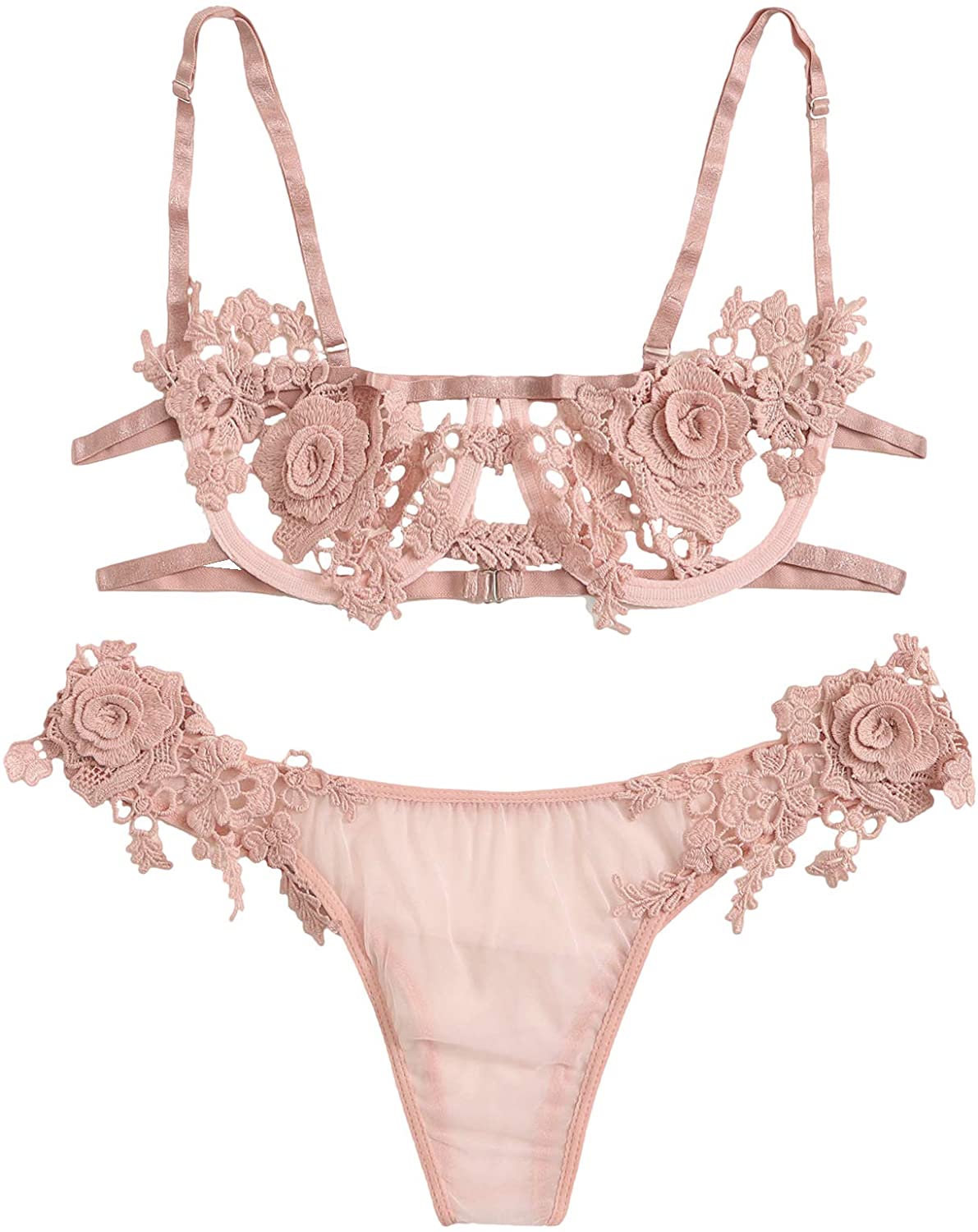Price:$16.99    SOLY HUX Women's Floral Appliques Underwire Bra and Panty 2 Piece Lingerie Set  Clothing
