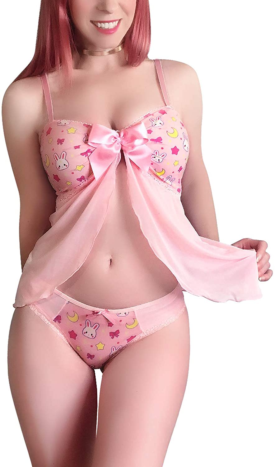 Price:$25.99 Littleforbig Women Nightwear Lace Babydoll Strap Chemise Halter Lingerie V Neck Sleepwear-Usagi Moon L at Amazon Women’s Clothing store