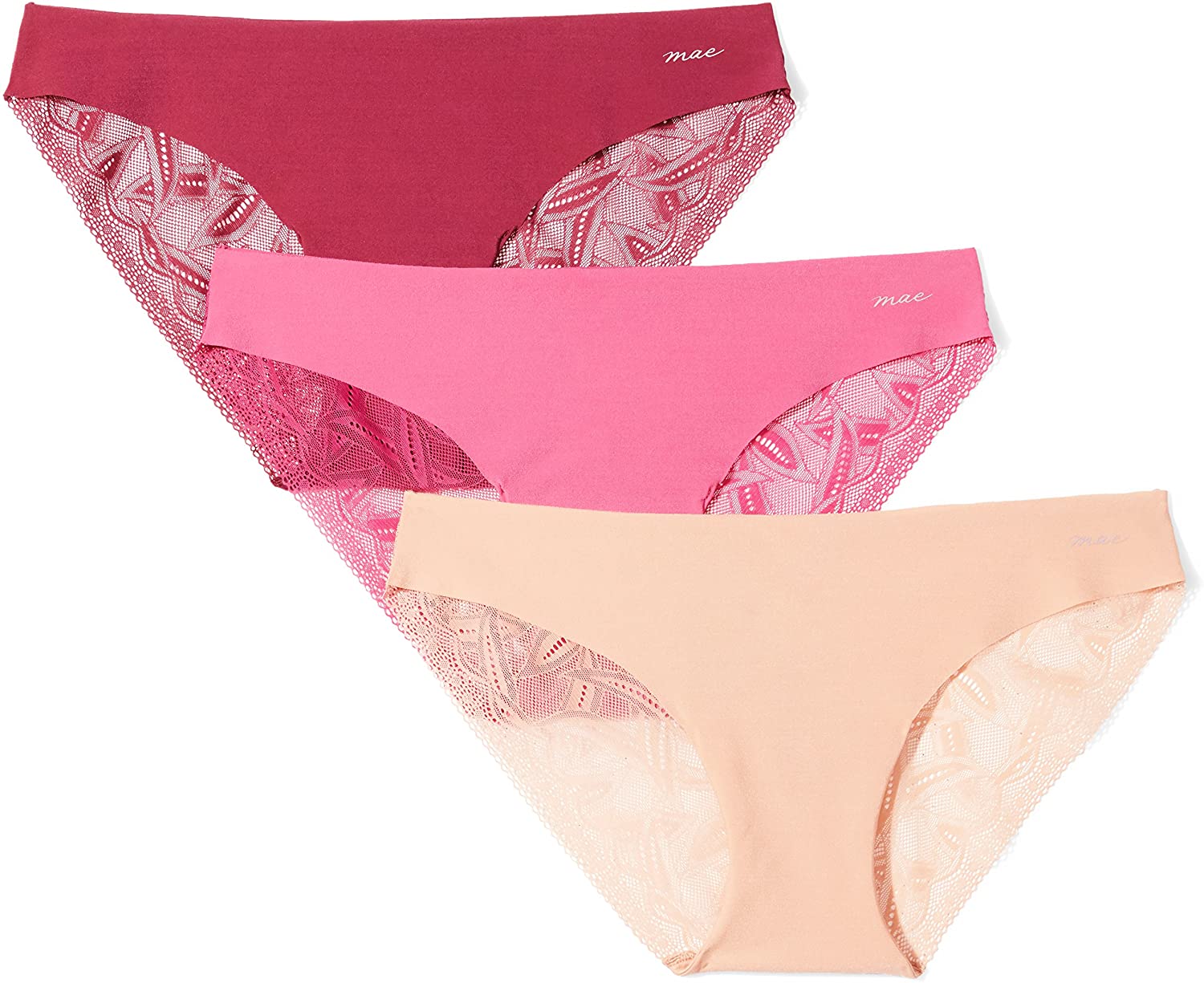 Price:$7.52    Amazon Brand - Mae Women's Sueded Lace Back Brazilian Underwear, 3 Pack  Clothing