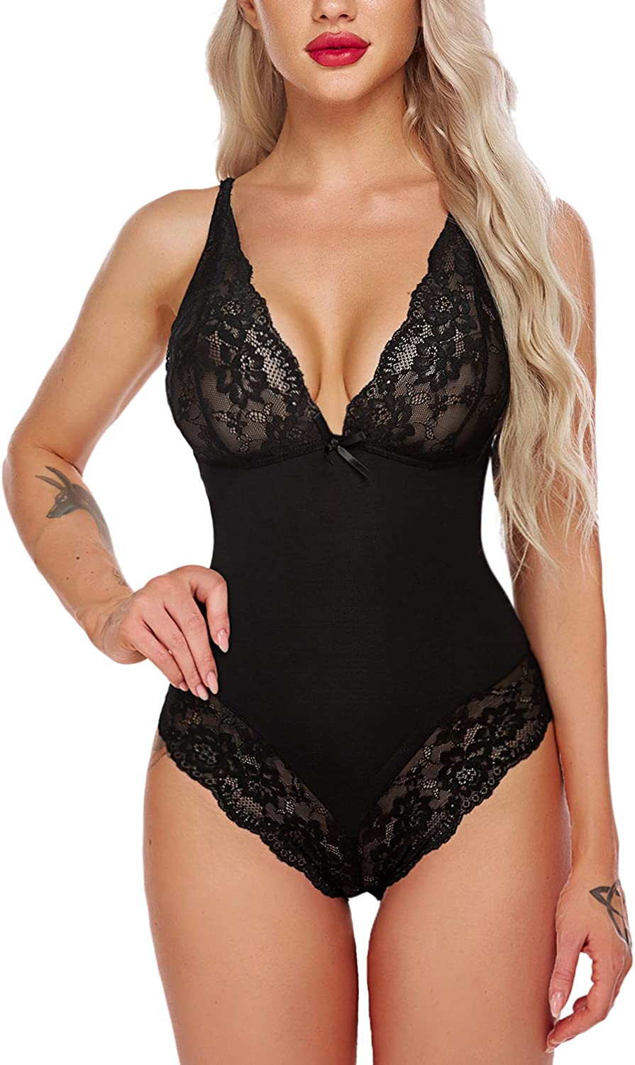 Price:$17.99 Avidlove Women Lingerie Bodysuit Snap Crotch Teddy One Piece Babydoll at Amazon Women’s Clothing store