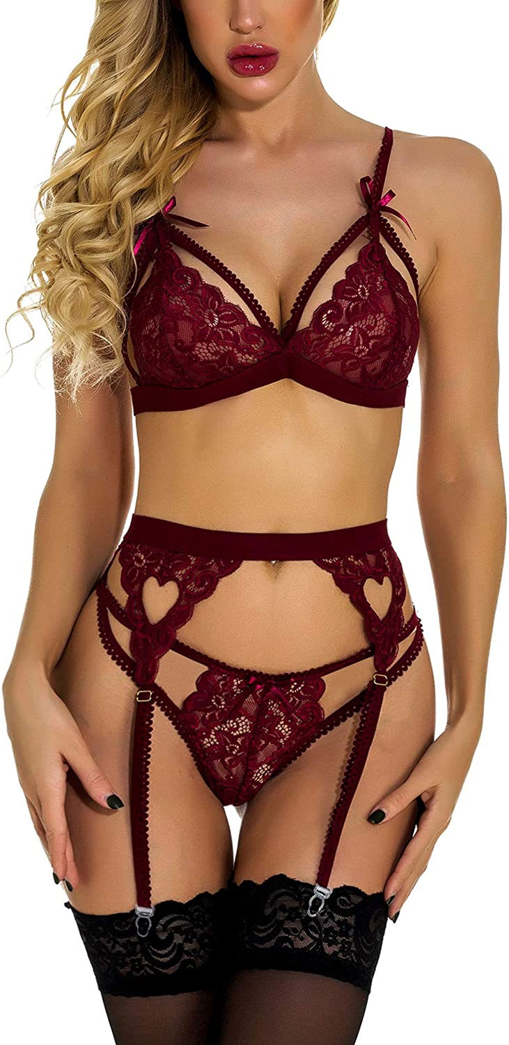 Price:$21.99 RSLOVE Boudoir Lingerie Women Lingerie Sets with Garter Belt 3 Piece Lace Teddy Babydoll Bodysuit Wine Red XXL at Amazon Women’s Clothing store