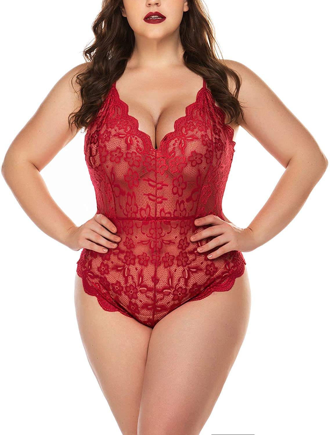 Price:$13.99 ELOVER Plus Size Lingerie for Women Lace Teddy Lingerie Bodysuit One Piece Babydoll at Amazon Women’s Clothing store