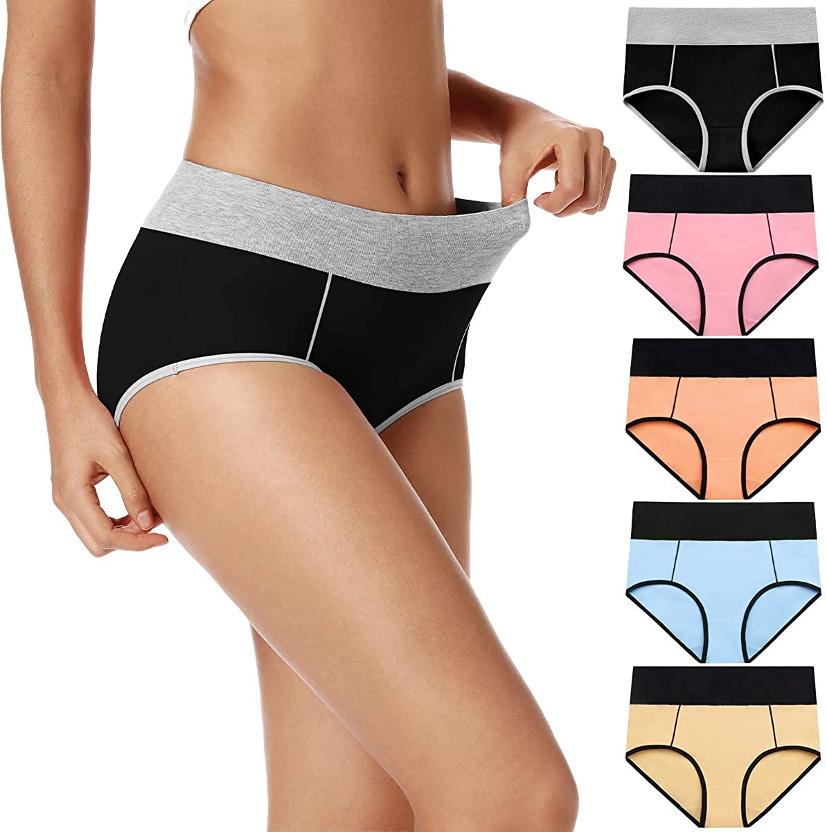 Price:$22.99 POKARLA Women's High Waisted Cotton Underwear Soft Breathable Panties Stretch Briefs 5-Pack at Amazon Women’s Clothing store