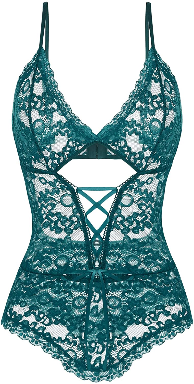 Price:$15.99 Ababoon Women Lingerie One Piece Lace Bodysuit Sexy Teddy Babydoll Darkturquoise at Amazon Women’s Clothing store