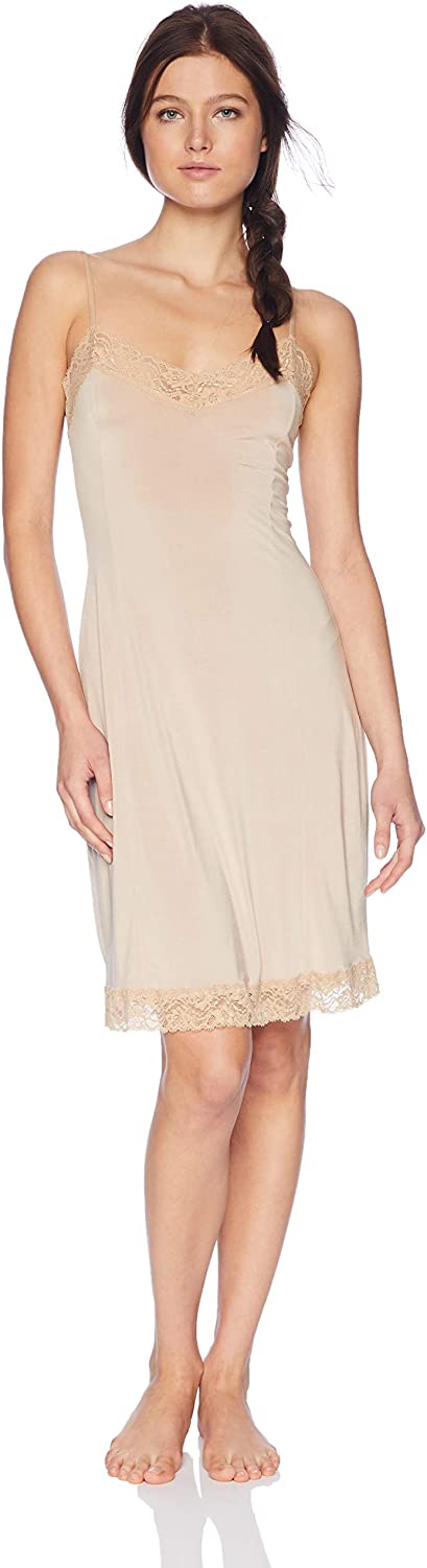 Price:$14.99 Jones New York Women's Silky Touch 38 Spaghetti Strap Anti-Cling Full Slip W/Lace at Amazon Women’s Clothing store