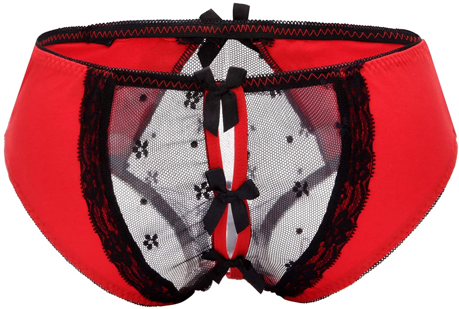 Price:$7.99 Confonze Women Sexy Panties with Mesh See-Through Bowknot Briefs Stretch Midnight Underwear at Amazon Women’s Clothing store