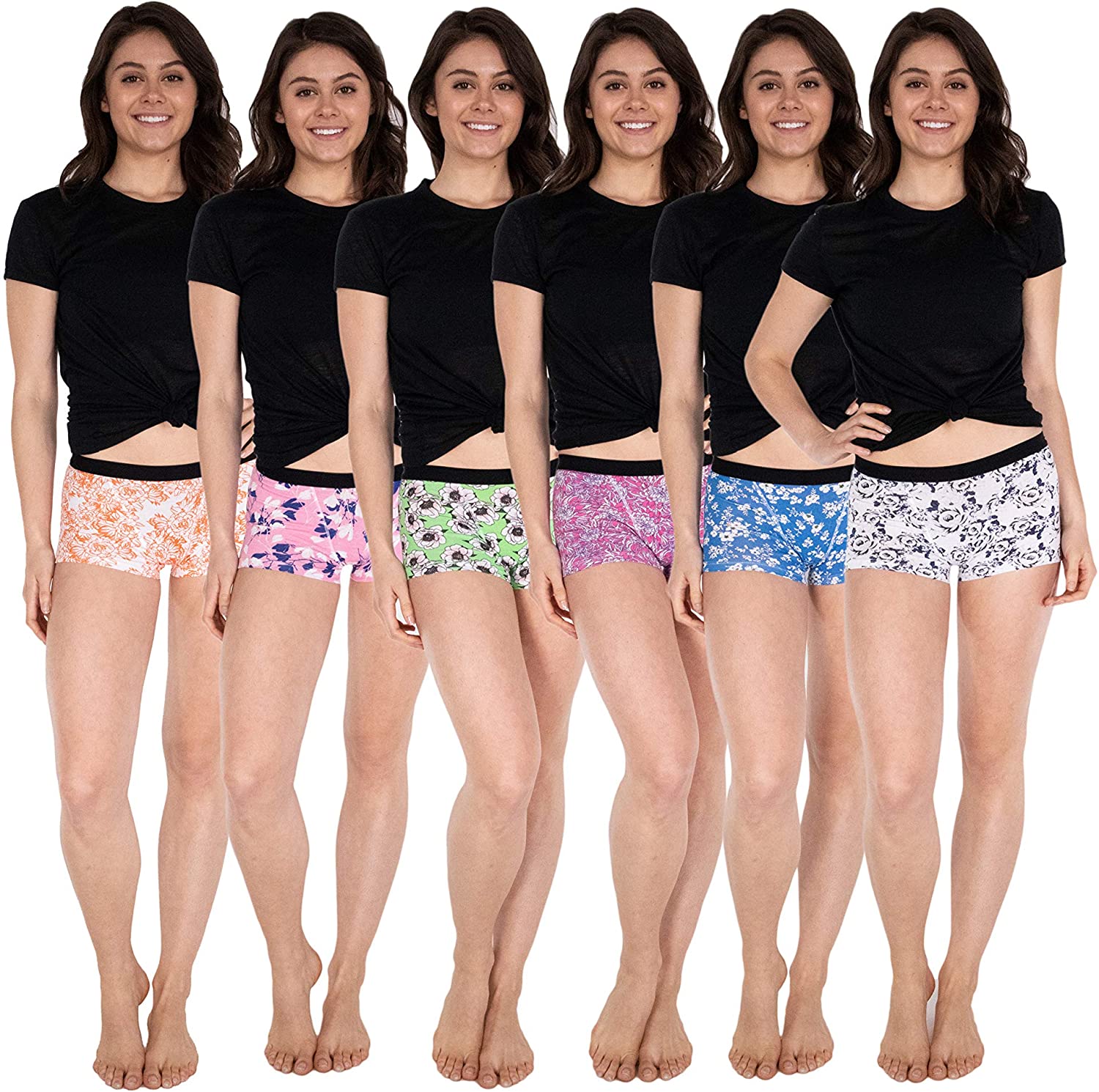 Price:$19.99 Sexy Basics Women's 6 & 12 Pack Modern Active Boy Short Boxer Brief Panties (6 PACK- MODERN FLORAL, MEDIUM) at Amazon Women’s Clothing store