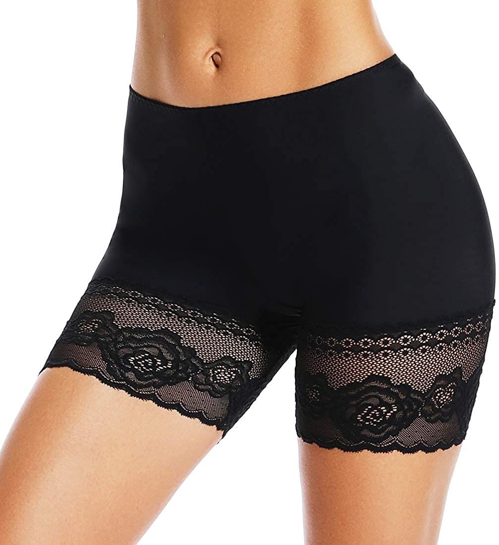 Price:$15.99 Slip Shorts for Under Dresses Thigh Slimmer Short Panties for Women Anti Chafing Thigh Bands with Lace at Amazon Women’s Clothing store