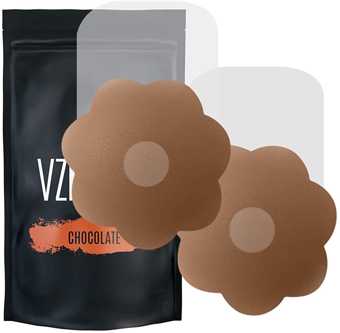 Price:$29.99 VZLUSH Invisible Breast Lift Petals Pasties with Soft Nipple Covers Waterproof Reusable Washable Adhesive (Small Cups, Chocolate) at Amazon Women’s Clothing store