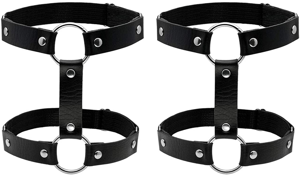 Price:$13.99    Manfnee 2PCS Leather Garter Belt for Women Gothic Punk Leg Garter Harness Black Adjustable  Clothing