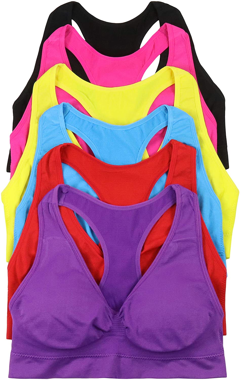 Price:$25.95 ToBeInStyle Women's 6 Pack Racerback Sports Bras (One Size Plus, Neon Classic) at Amazon Women’s Clothing store