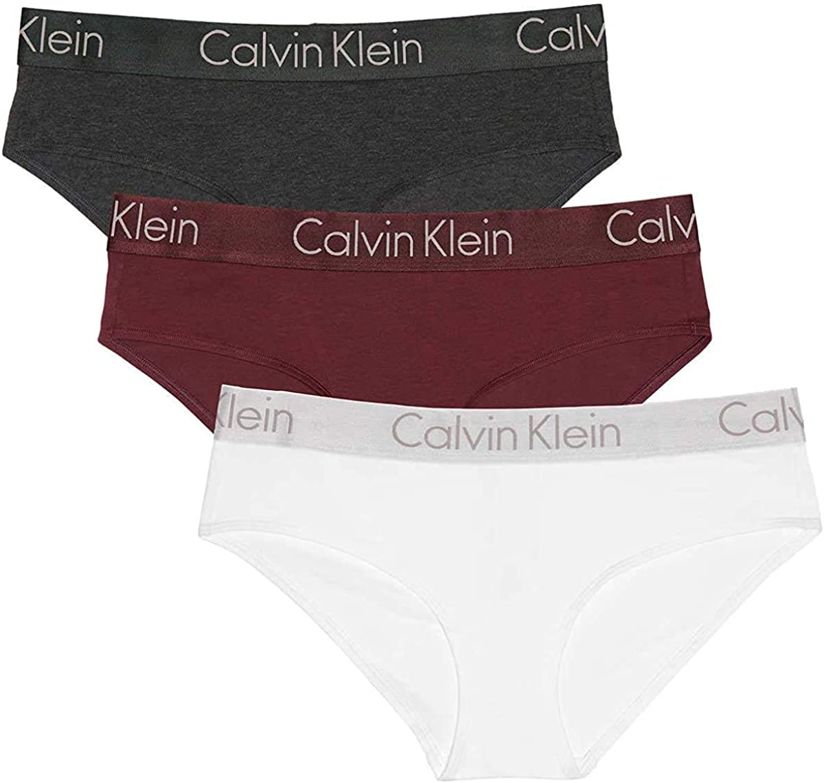 Price:$31.76 Calvin Klein Women's Hipster Underwear, 3-Pack (Medium), Maroon, White, Charcoal at Amazon Women’s Clothing store