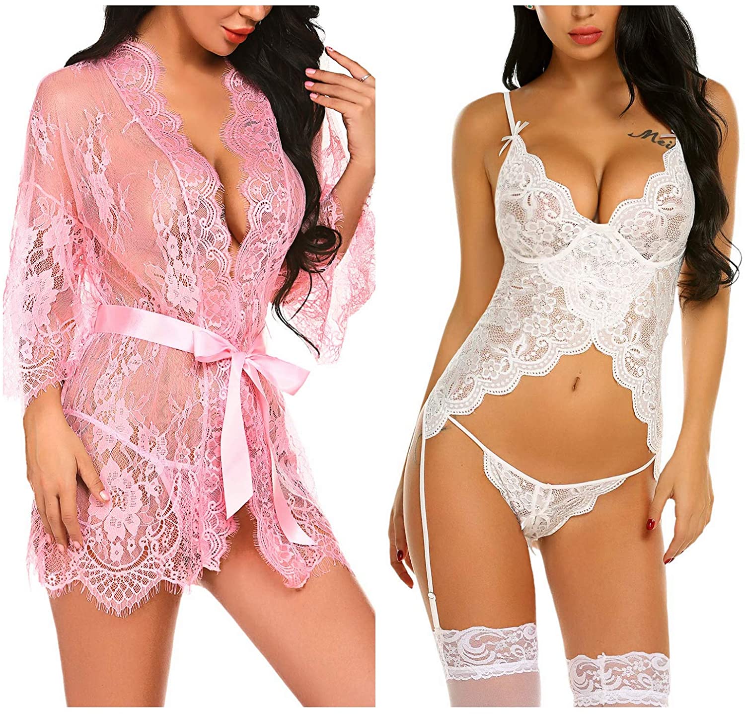 Price:$33.48 Avidlove Women's Lace Kimono Robe Babydoll Chemise (Pink, Large) and Lingerie Set with Garter (White, Large) at Amazon Women’s Clothing store