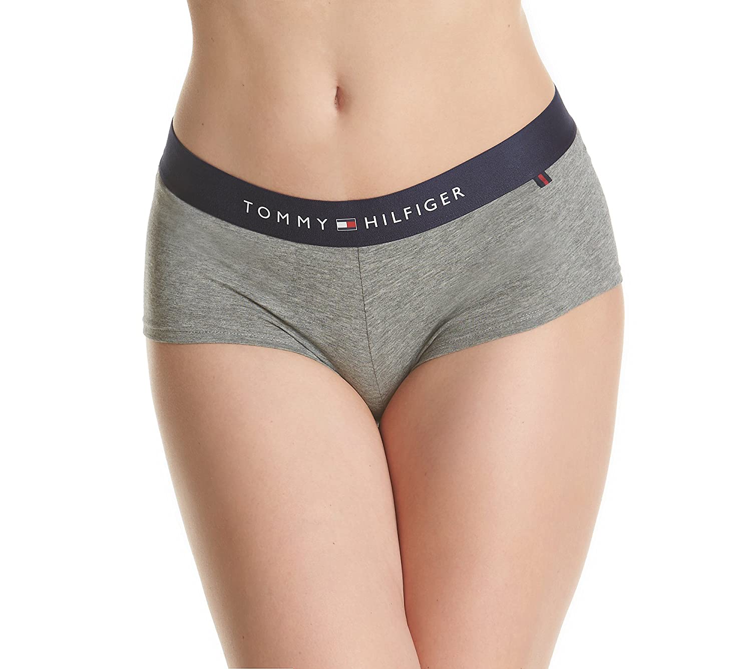 Price:$18.00 Tommy Hilfiger Women's Underwear Cotton Boyshort Panty, Single & Multipacks, Grey Heather Logo-Single, Medium at Amazon Women’s Clothing store