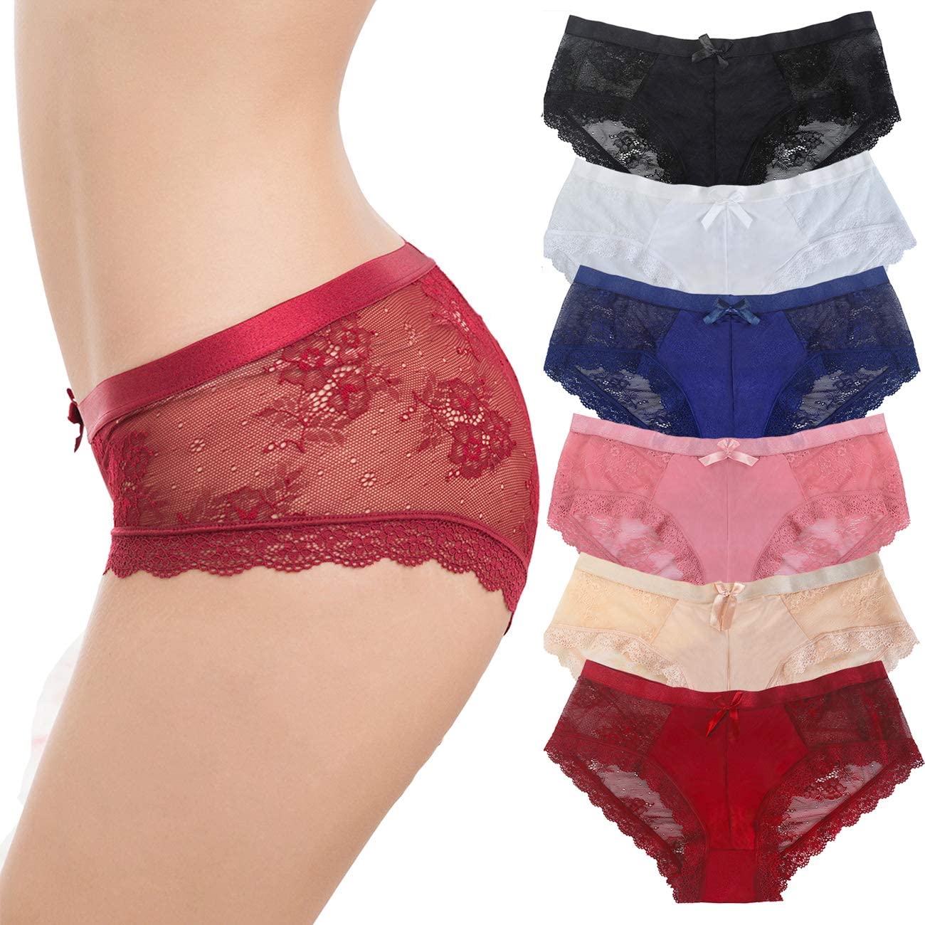 Price:$16.99 LEVAO Womens Bikini Panties Underwear Lace Hipster Seamless Sexy Hi Cuts Pack 6 at Amazon Women’s Clothing store