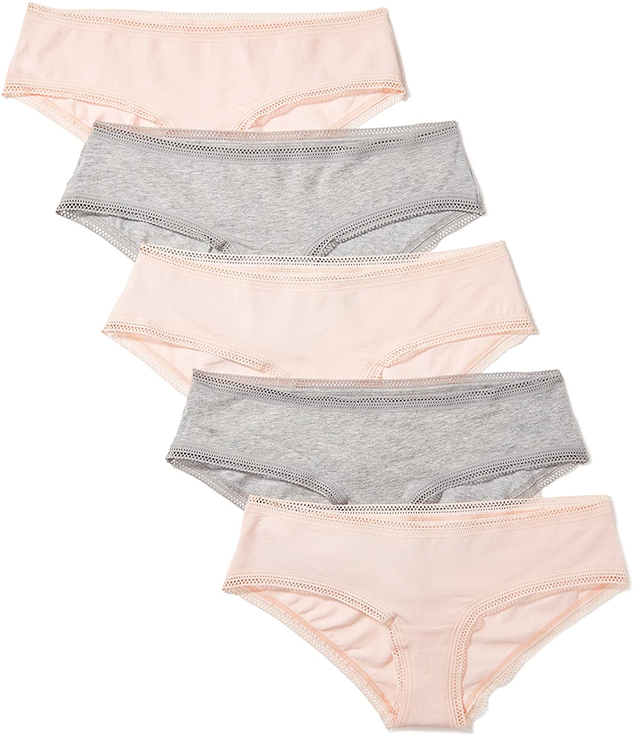 Price:$10.08    Amazon Brand - Iris & Lilly Women's Cotton Lace Trim Boy Short Panty, 5-Pack  Clothing