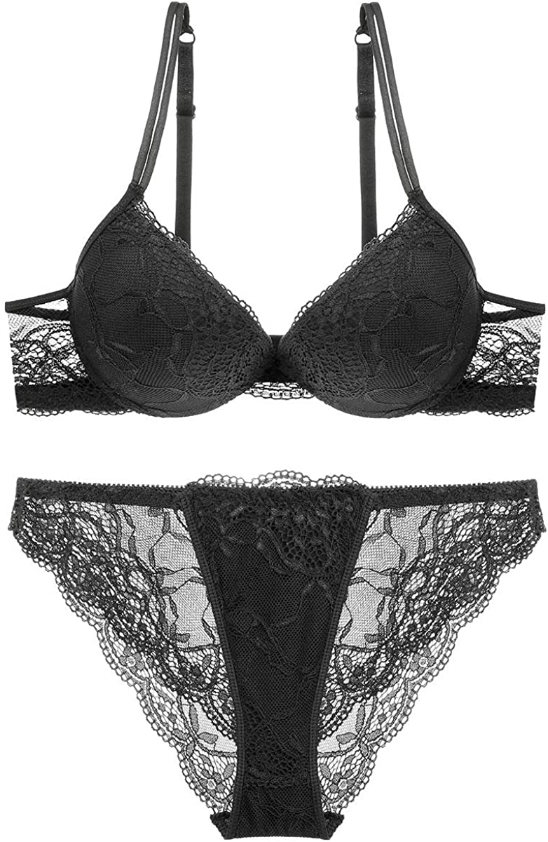 Price:$18.80 Women Fashion Push Up Bra Panty Set Underwear Breathable Lace Sexy Lingerie Intimates at Amazon Women’s Clothing store