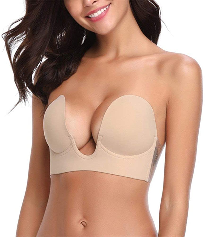Price:$16.99 MITALOO Push Up Strapless Sticky Adhesive Invisible Backless Bras Plunge Reusable Magic Bra for Women Beige at Amazon Women’s Clothing store