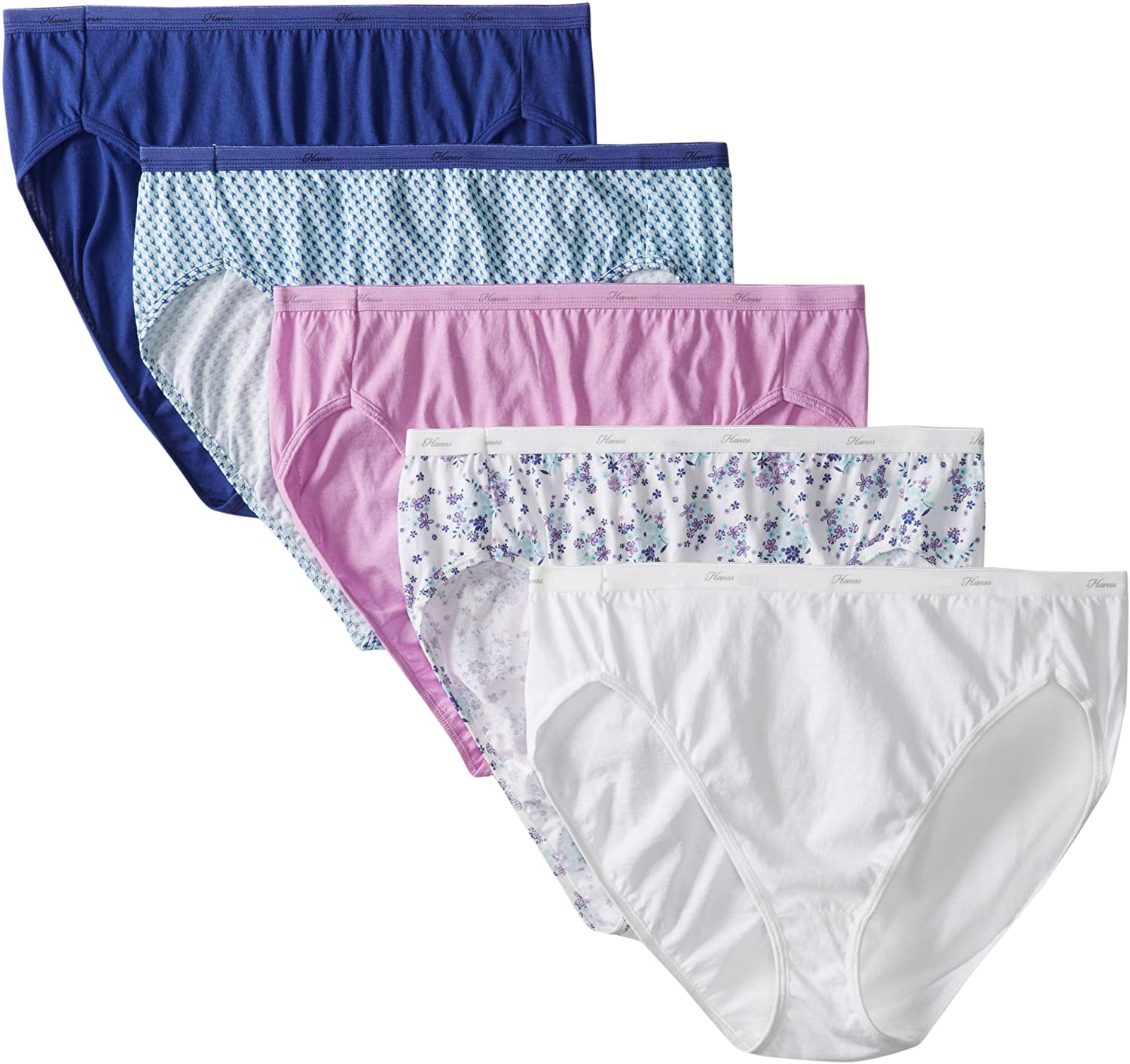 Price:$11.54 Hanes Women's 5 Pack Cotton Hi Cut, Assorted, 12 at Amazon Women’s Clothing store  Briefs Underwear