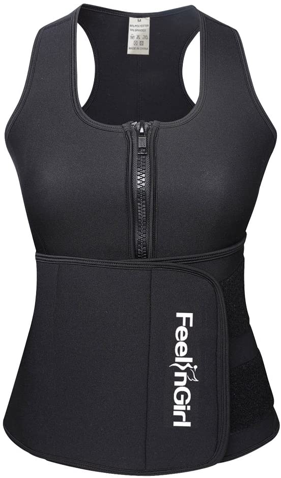 Price:$14.86    FeelinGirl Neoprene Sauna Suit Tank Top Vest with Adjustable Waist Trimmer Belt  Clothing