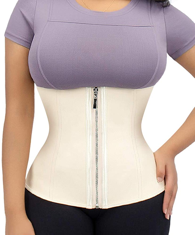 Price:$23.99 ASHLONE Latex Waist Trainer Corset Underbust Sport Cincher Womens Workout Body Shaper at Amazon Women’s Clothing store