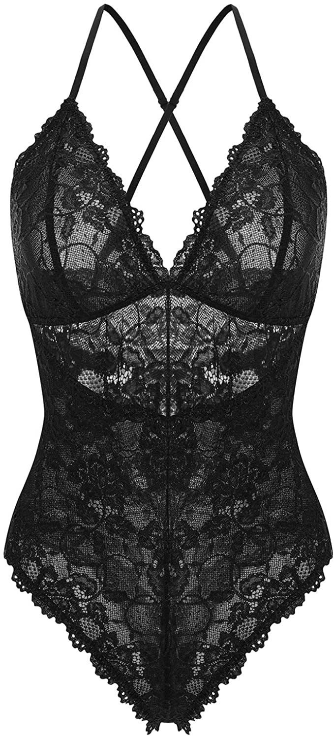 Price:$14.99 Women Lingerie Sexy One Piece Lace Teddy Bodysuit Babydoll Chemise Sleepwear Black S at Amazon Women’s Clothing store