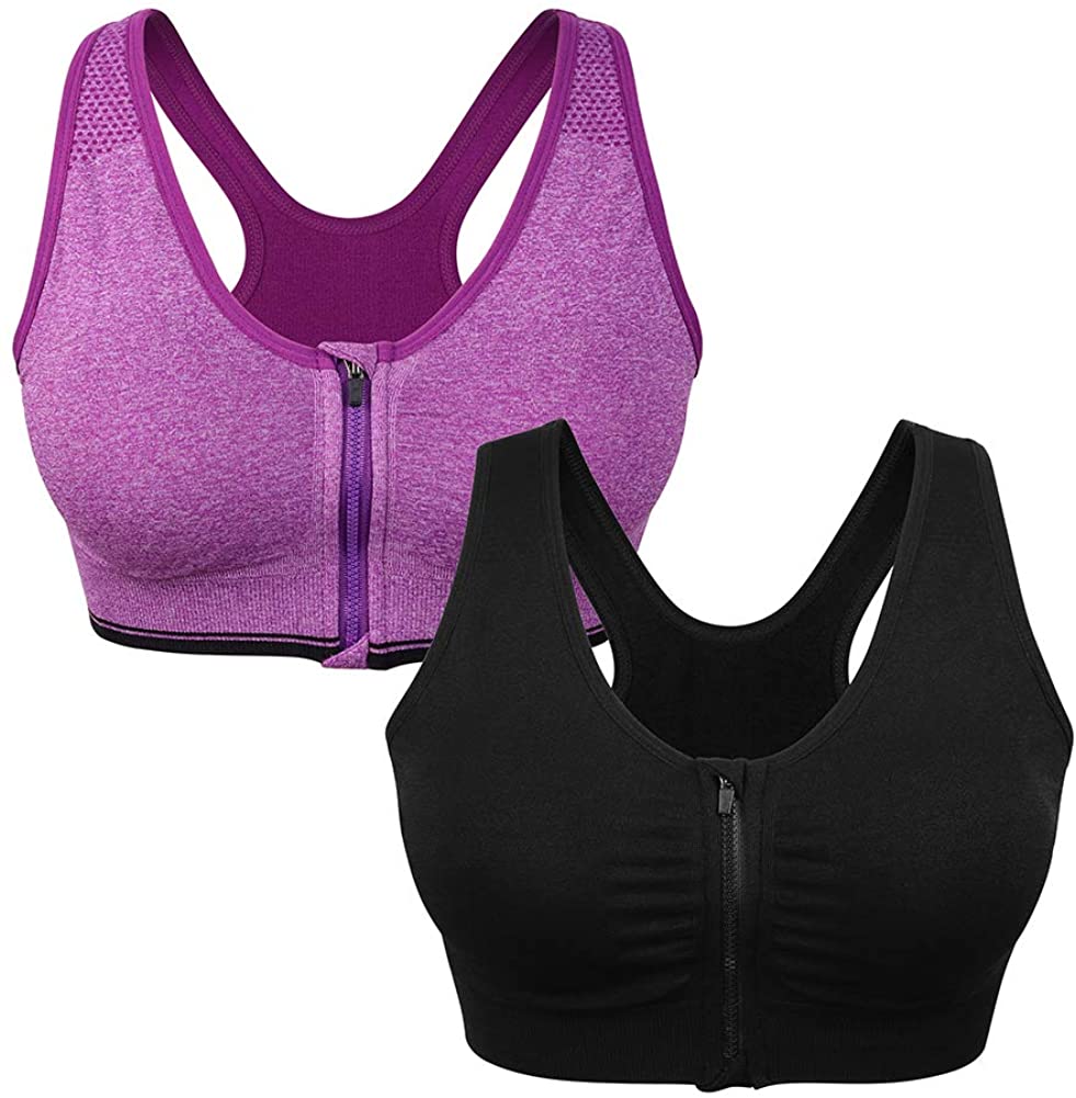Price:$19.59 Women's Zip Front Sports Bra Wireless Post-Surgery Bra Active Yoga Sports Bras at Amazon Women’s Clothing store