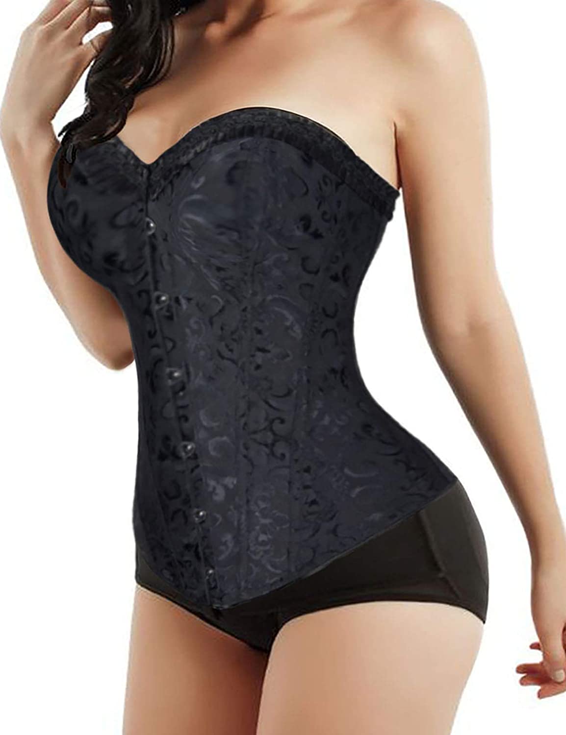 Price:$11.99 3-5 Days Delivery Lace Up Boned Plus Size Overbust Corset Bustier Bodyshaper Top at Amazon Women’s Clothing store