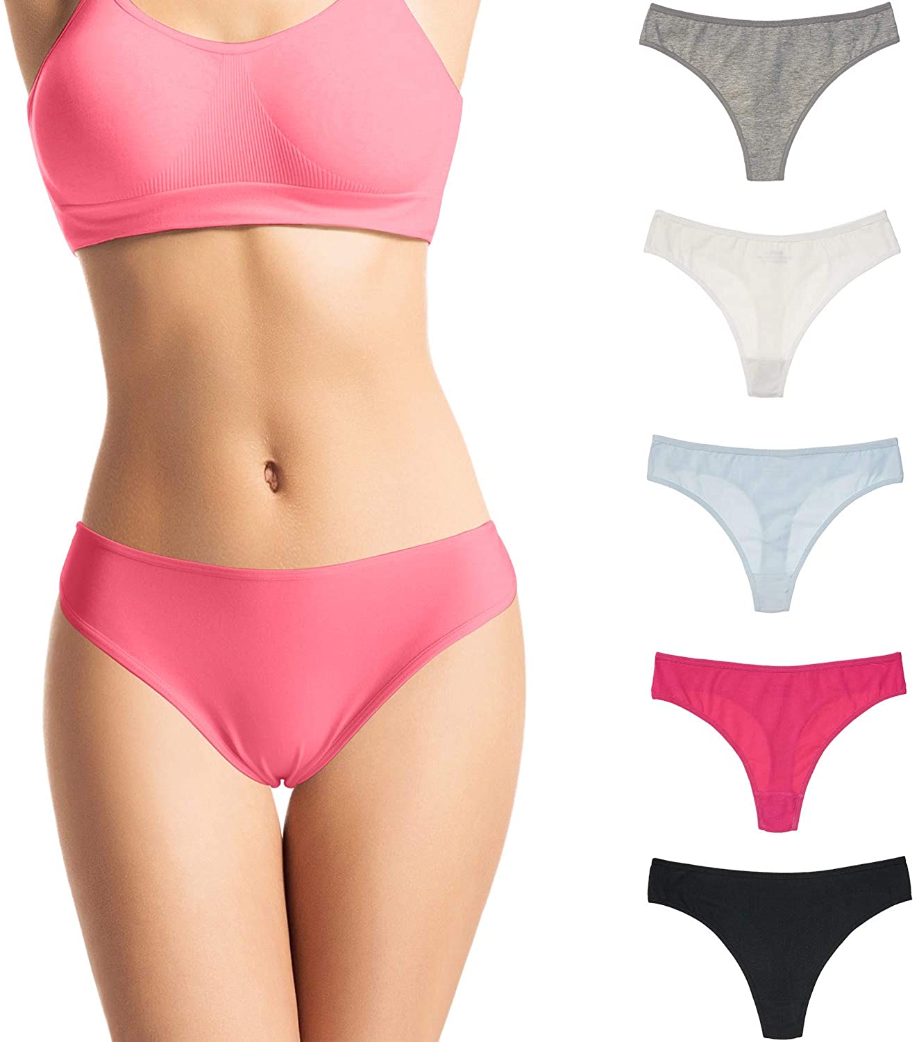 Price:$9.98    FROLADA Women's Underwear Sexy Thongs Seamless Low Waist Out T Back Soft Breathable Panties 5 Pack  Clothing