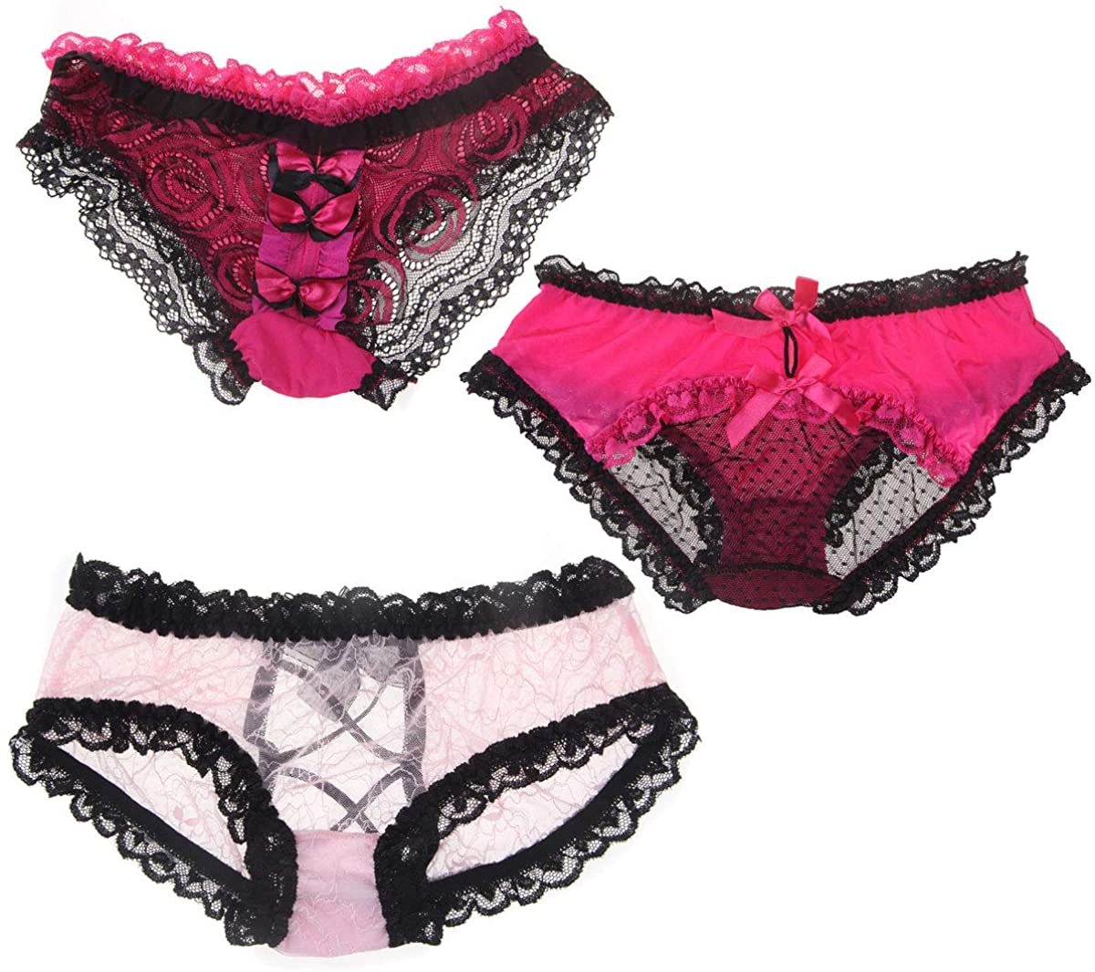 Price:$9.99    ECOSCO Womens Sexy Floral Lace Sheet Soft Hipster Panties Brief Underwear Lingerie Sleepwear (P-3pcs)  Clothing