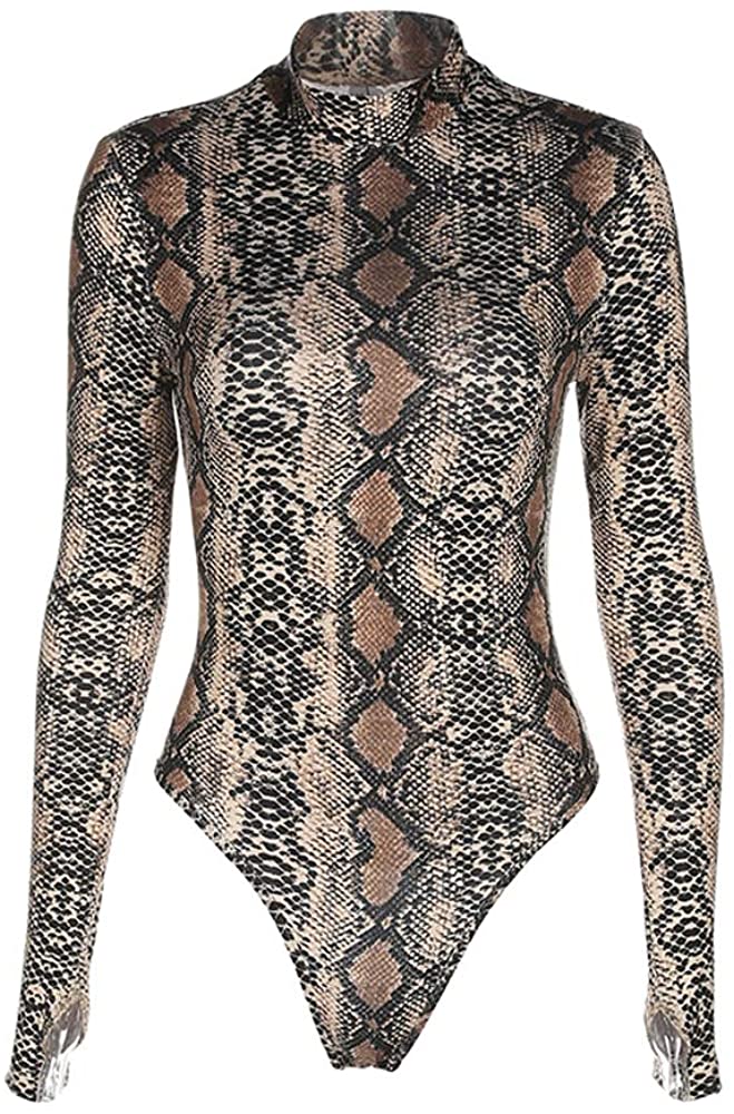 Price:$16.99 PESION Women Long Sleeve/Sleeveless Bodysuit S-4XL Snaps On The Crotch Snake Print Top at Amazon Women’s Clothing store