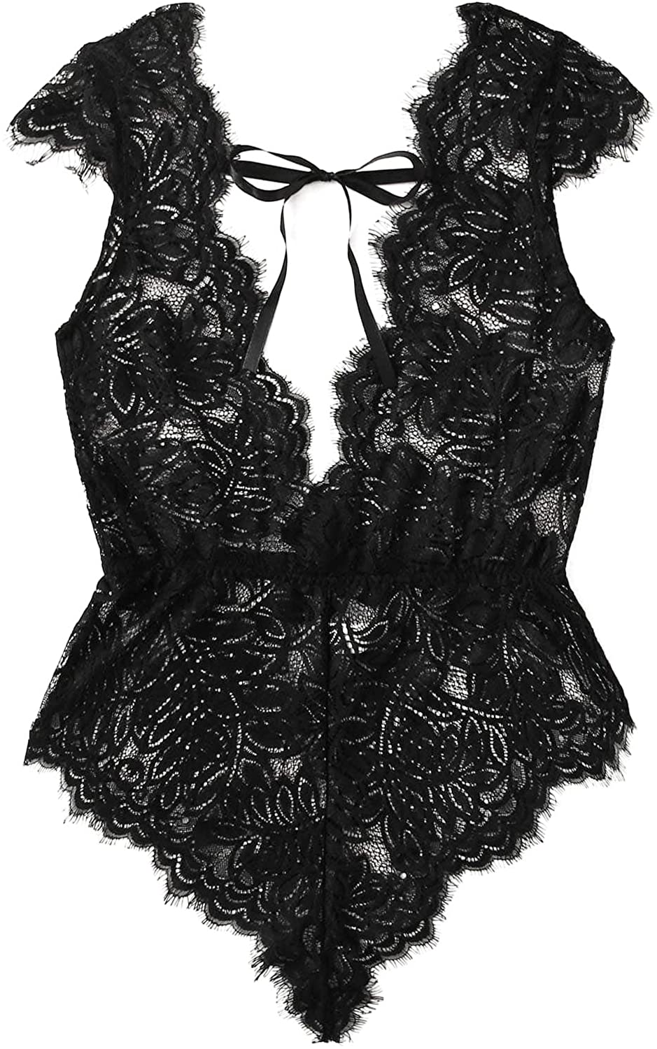 Price:$9.99 MakeMeChic Women's V Neck Lingerie Teddy Floral Lace Bodysuit Black M at Amazon Women’s Clothing store